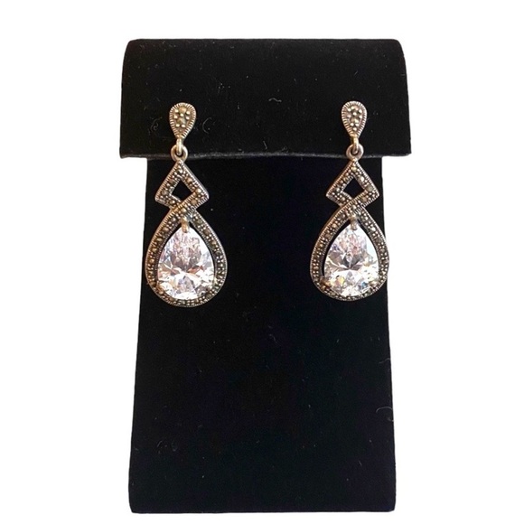 Jewelry - Vintage Marcasite and Rhinestone Post Dangling Earrings